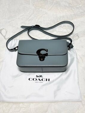 Coach Tabby Leather Shoulder Bag Slate Blue Brass C Closure Crossbody Excellent